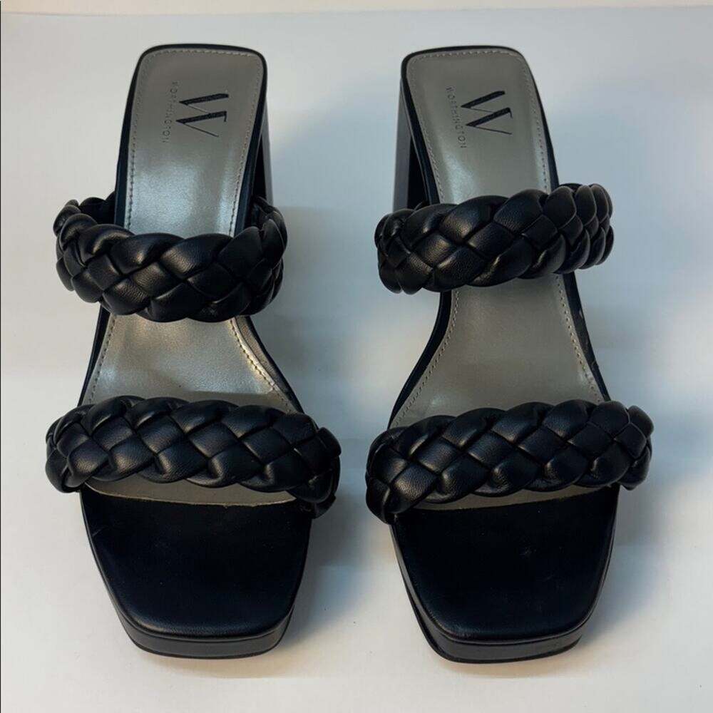 Worthington Lenning Black Braided Double Strap Block Heel Sandals Size 8M